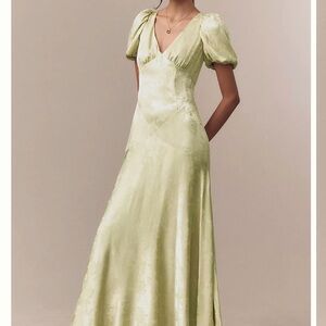 Anthropology Mare Mare Jacquard Elegant Green Satin Dress